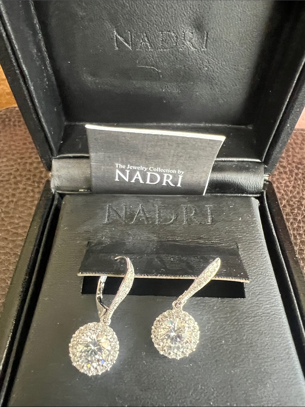 NADRI Silver-Tone Halo Drop Earrings with Clear Stones